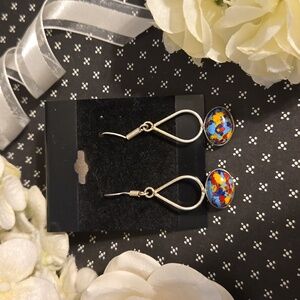 Dainty Yellow Mosaic Jasper Stone cabochon teardrop earrings NWT